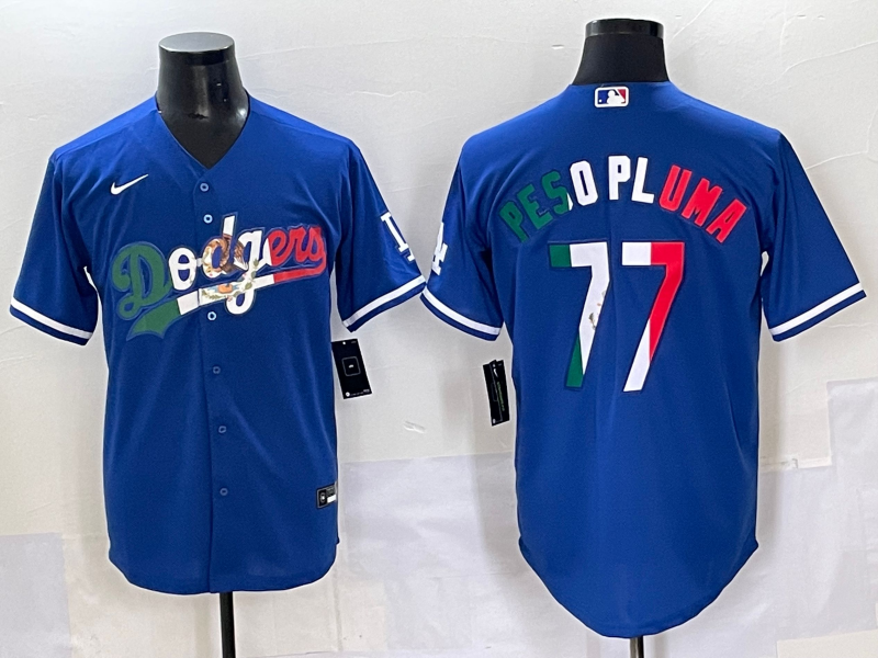 Men 2025 Los Angeles Dodgers 77 Pesopluma Blue Nike MLB Jersey style 006
